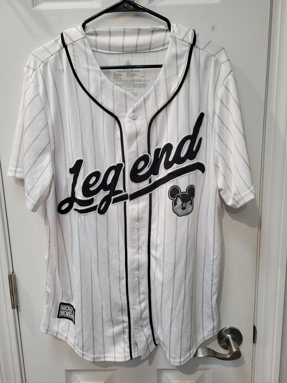 Disney Mickey White & Black Pinstripe "Legend" Baseball Jersey